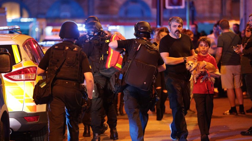 Mandatory Credit: Photo by Joel Goodman/LNP/REX/Shutterstock (8828037e)
Police and other emergency services are seen near the Manchester Arena after reports of an explosion. Police have confirmed they are responding to an incident during an Ariana Grande concert at the venue.
Reported Explosion at Manchester Arena, UK - 22 May 2017