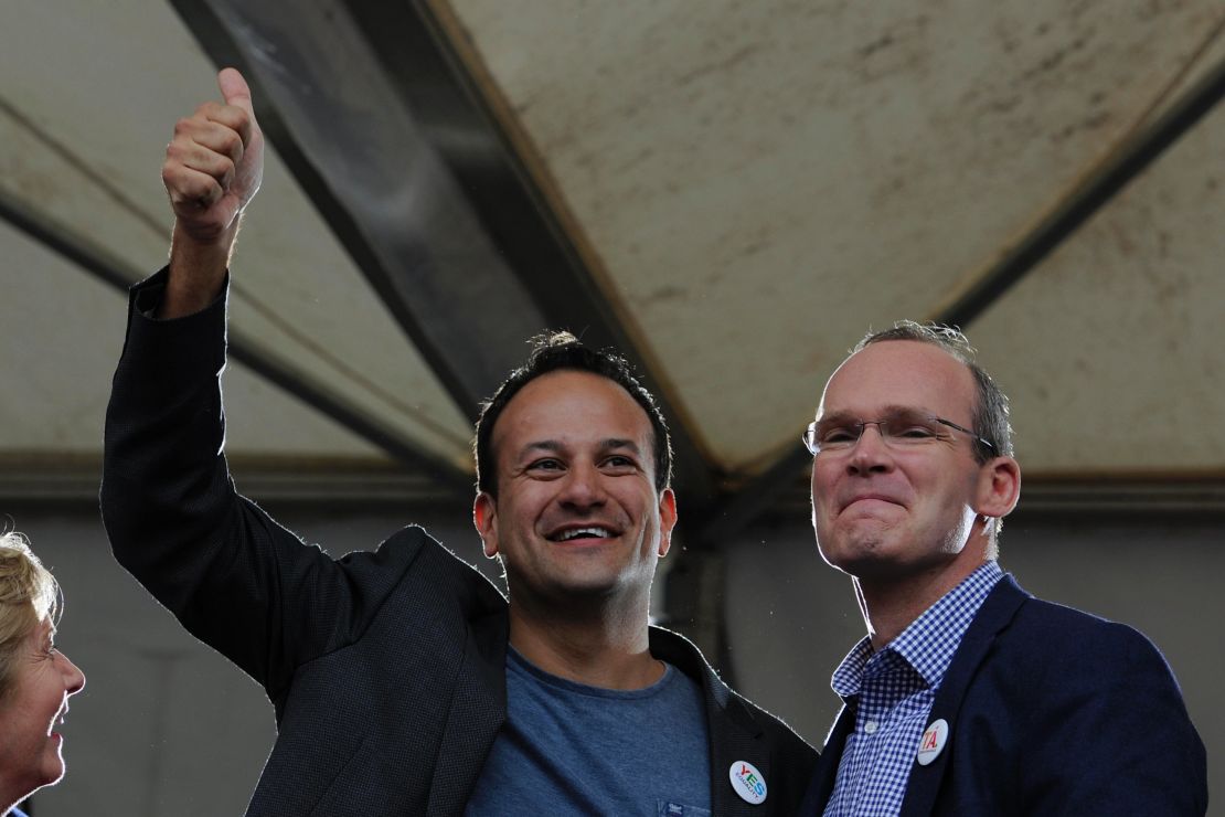 Leo Varadkar (left) and Simon Coveney are seen in 2015 celebrating the victory of a Yes vote after the marriage equality referendum was won.