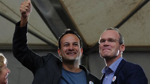 Leo Varadkar (left) and Simon Coveney are seen in 2015 celebrating the victory of a Yes vote after the marriage equality referendum was won.