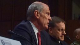 WASHINGTON, DC - MAY 11:
Daniel R. Coats, Director of National Intelligence, L, and Admiral Michael Rogers, Director of the National Security Agency, testify before the U.S. Senate Select Committee on Intelligence concerning Worldwide Threats in the Senate Hart Building on Thursday, May 11, 2017, in Washington, DC.  This hearing comes on the heel of the firing of FBI Director James Comey, who was supposed to take part.
(photo by Jahi Chikwendiu/The Washington Post via Getty Images)