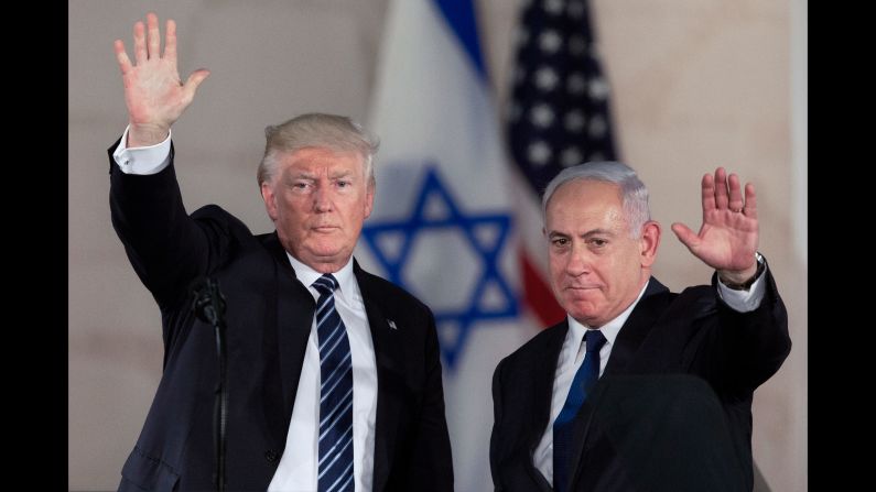 President Trump and Israeli Prime Minister Benjamin Netanyahu wave at the Israel Museum in Jerusalem on Tuesday, May 23. Trump <a href="index.php?page=&url=http%3A%2F%2Fwww.cnn.com%2F2017%2F05%2F23%2Fpolitics%2Ftrump-israel-museum-peace%2F" target="_blank">gave a speech</a> there, reaffirming his country's commitment to Israel while also holding up Judaism's historical ties to the United States.