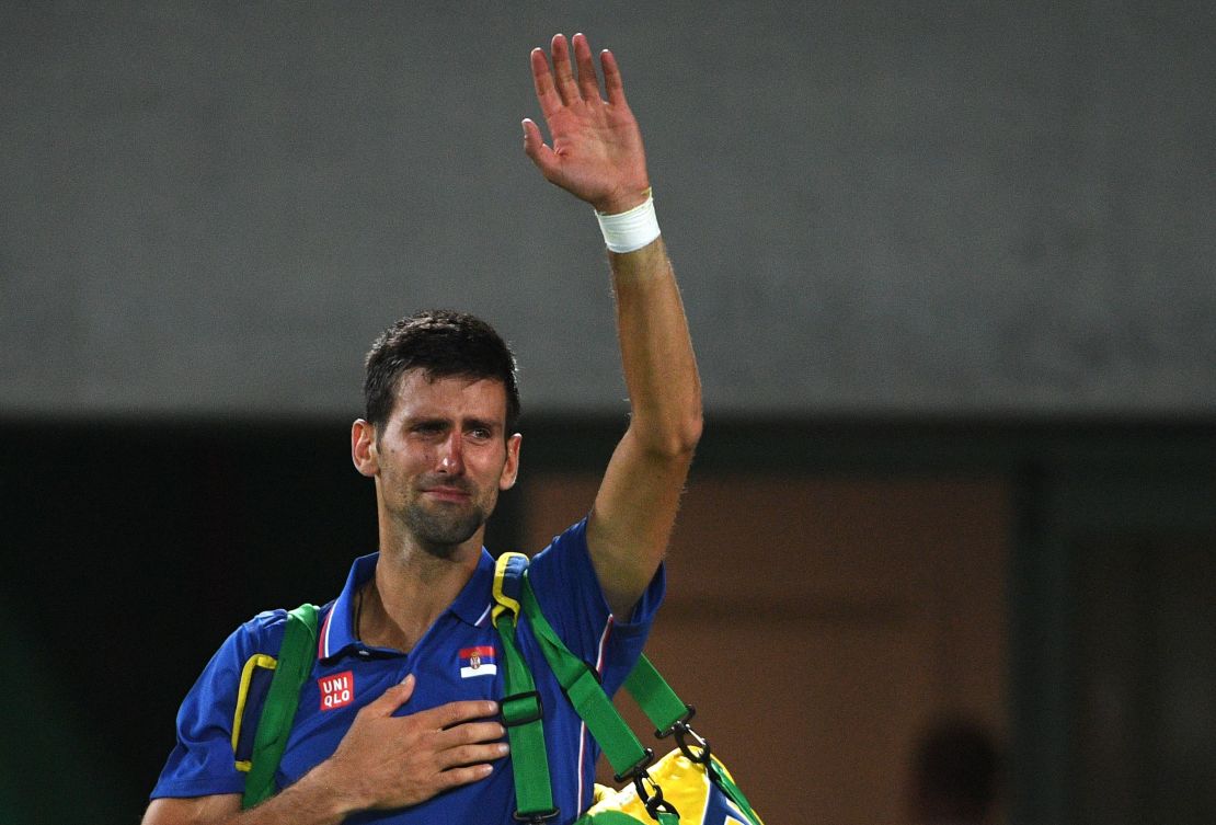 Djokovic with tears in his eyes after losing against Juan Martin Del Potro at Rio 2016.