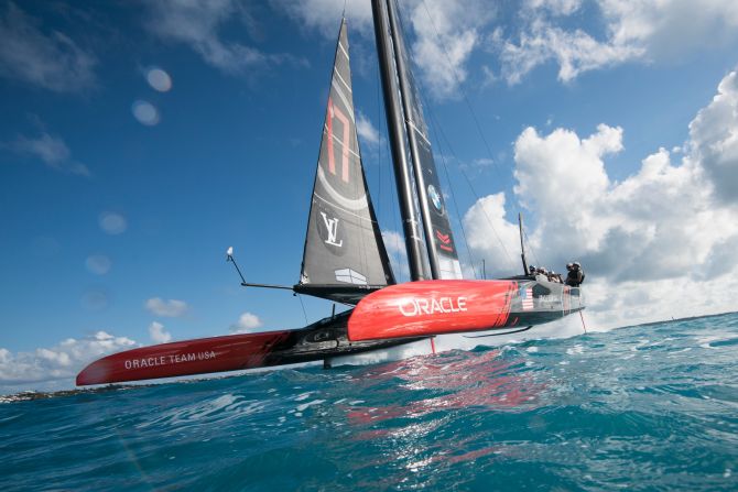 <strong>Oracle Team USA:</strong> "Getting in the water with one of these boats is pretty terrifying -- you're swimming within feet of these daggerboards and one slip up or wash out could be very messy. Total trust in the skipper is crucial, and luckily we've got the best in Jimmy Spithill. To make the situation safer I'm positioned next to a large channel marker. That way they know where you are and can't hit you. This shot took a lot of planning and coordination to pull off safely, and I was stoked that the sun came out for a brief second during this flyby" -- Sam Greenfield.