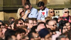 MANCHESTER, ENGLAND - MAY 23:  Members of the public gather at a candlelit vigil, to honour the victims of Monday evening's terror attack, at Albert Square on May 23, 2017 in Manchester, England. Monday's explosion occurred at Manchester Arena as concert goers were leaving the venue after Ariana Grande had just finished performing. Greater Manchester Police are treating the explosion as a terrorist attack and have confirmed 22 fatalities and 59 injured.  (Photo by Leon Neal/Getty Images)