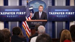 WASHINGTON, DC - MAY 23:  Office of Management and Budget Director Mick Mulvaney holds a news conference to discuss the Trump Administration's proposed FY2017 federal budget in the Brady Press Briefing Room at the White House.