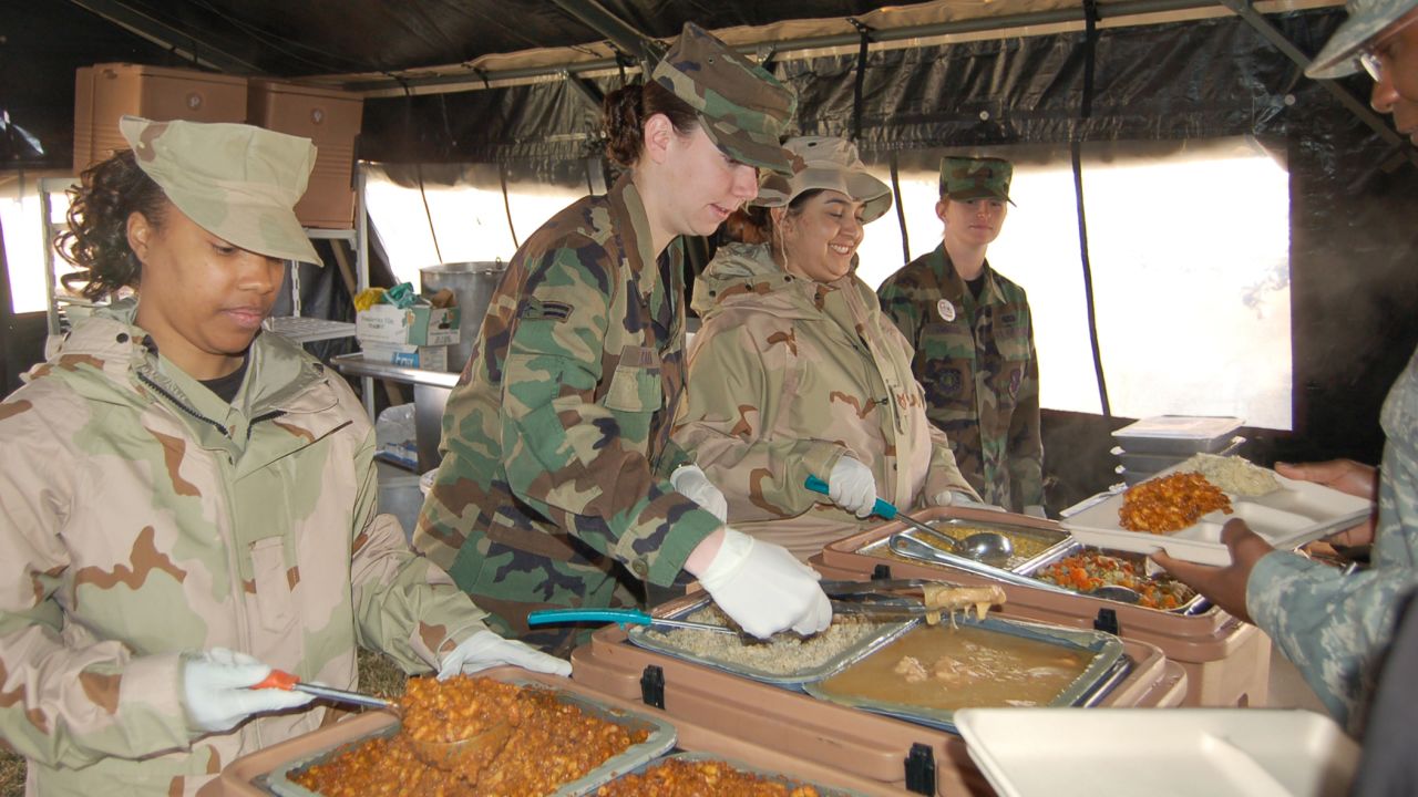 Sometimes, meals must be prepared in the field with limited resources. This meal was prepared out of UGR's, or Unitized Group Rations, using only a vat of boiling water. UGR's are pre-prepared, processed and shelf-stable foods packaged in hermetically sealed steam table containers. Each of the three breakfast and 14 lunch/dinner menus contains all necessary food and disposable items to feed 50 people, according to the Defense Logistics Agency.