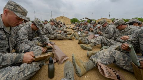 Heard of MREs, or "meals ready to eat"? These Air Force recruits are being introduced to their future "eat on the job" chow at Joint Base San Antonio-Lackland in Texas.