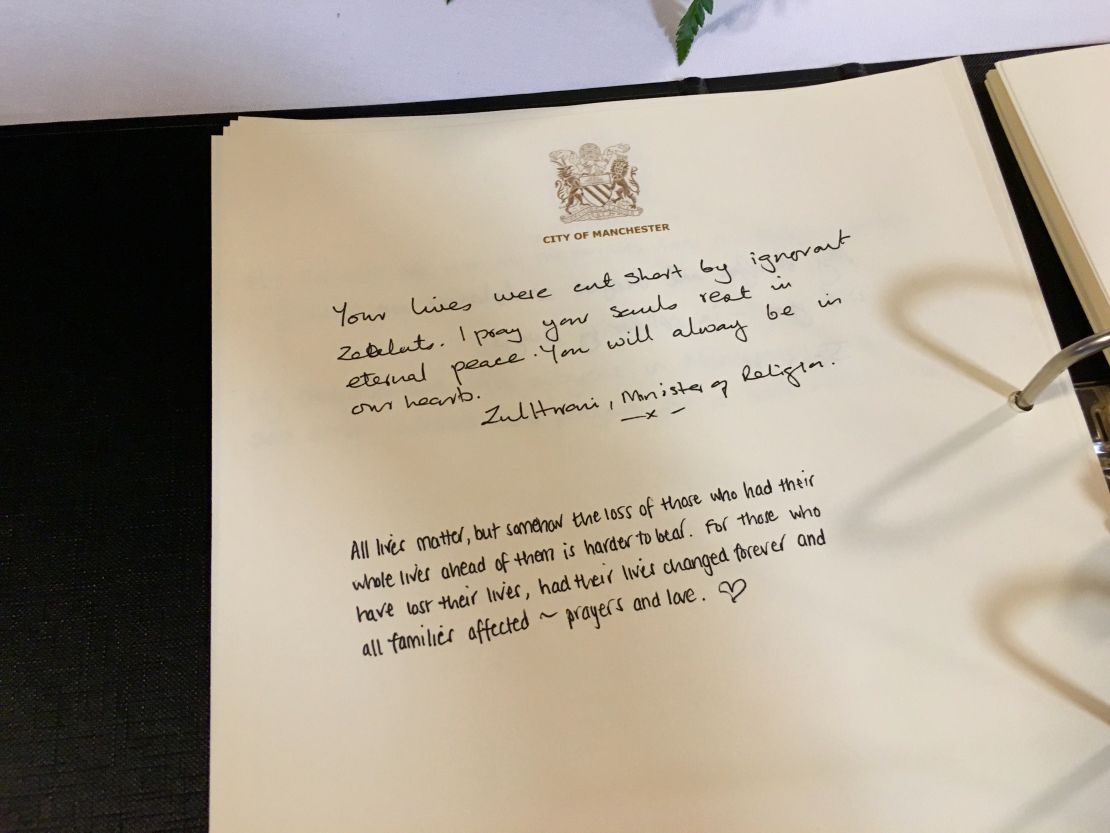Many Mancunians went to sign books of condolence for those killed in the attack.