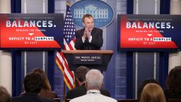 Office of Management and Budget Director Mick Mulvaney holds a news conference to discuss the Trump Administration's proposed FY2017 federal budget in the Brady Press Briefing Room at the White House May 23, 2017 in Washington, DC. 