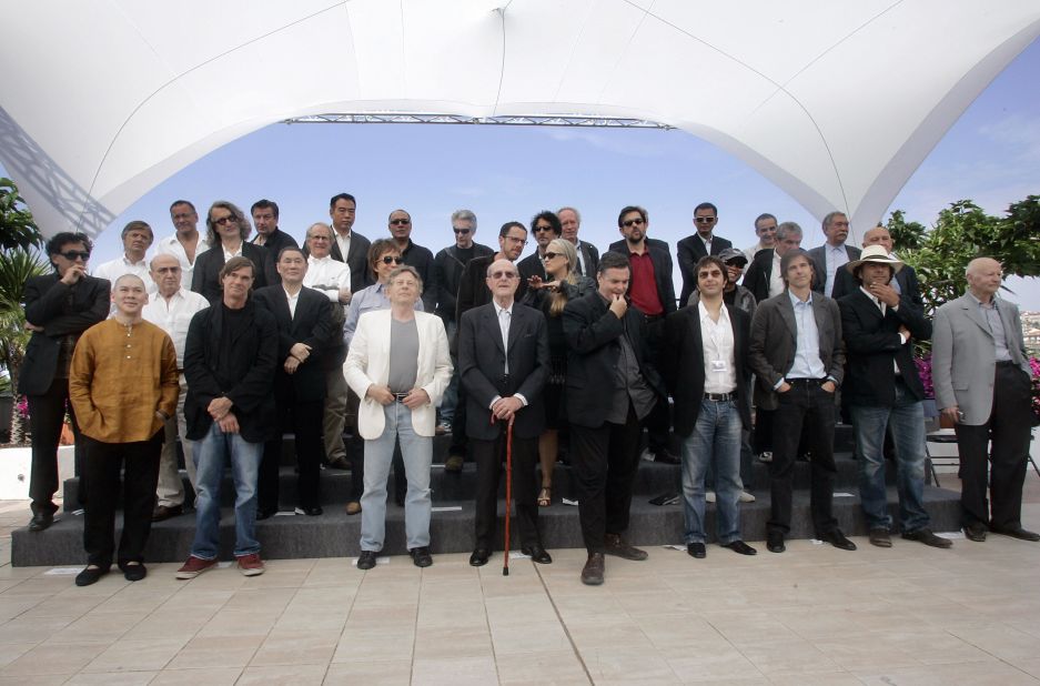 To celebrate Cannes' 60th anniversary, the festival invited 35 eminent directors -- including Kiarostami (back row, sixth from left) -- to each create a three-minute short for the Chacun Son Cinema (To Each His Own Cinema) special.