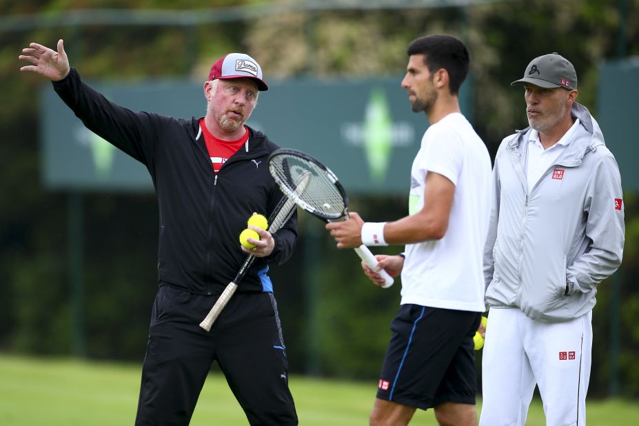 Djokovic hired German fitness coach Gebhard Phil-Gritsch (R) in the spring of 2009 having identified conditioning as a weakness in his game. The two worked together until May 2017.