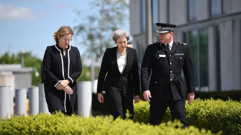 Home Secretary Rudd (left) and Prime Minister Theresa May in Manchester. 