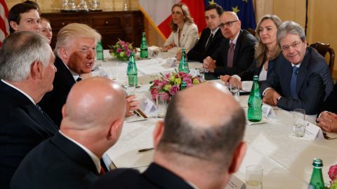 Trump speaks to reporters in Rome during a meeting with Italian Prime Minister Paolo Gentiloni, right, on May 24.