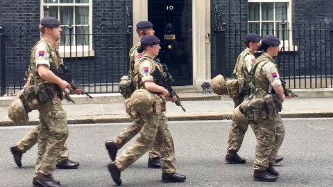 Soldiers on patrol at the Prime Minister's office in London on Wednesday.