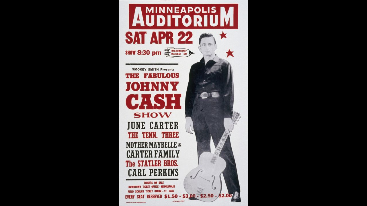 This poster is a restrike of a Hatch Show Print poster for a 1967 Johnny Cash show in Minneapolis. 