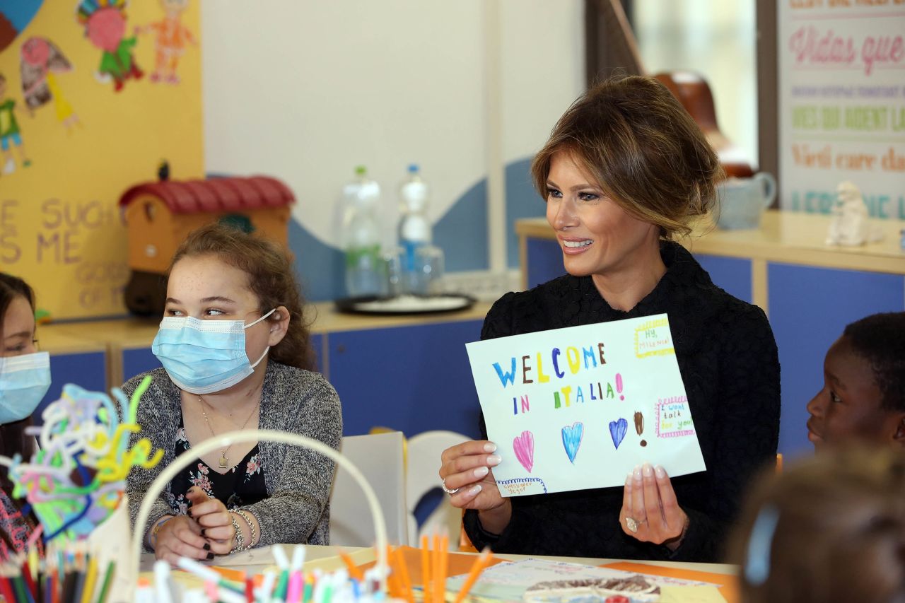 The first lady visits a pediatric hospital in Vatican City on May 24.