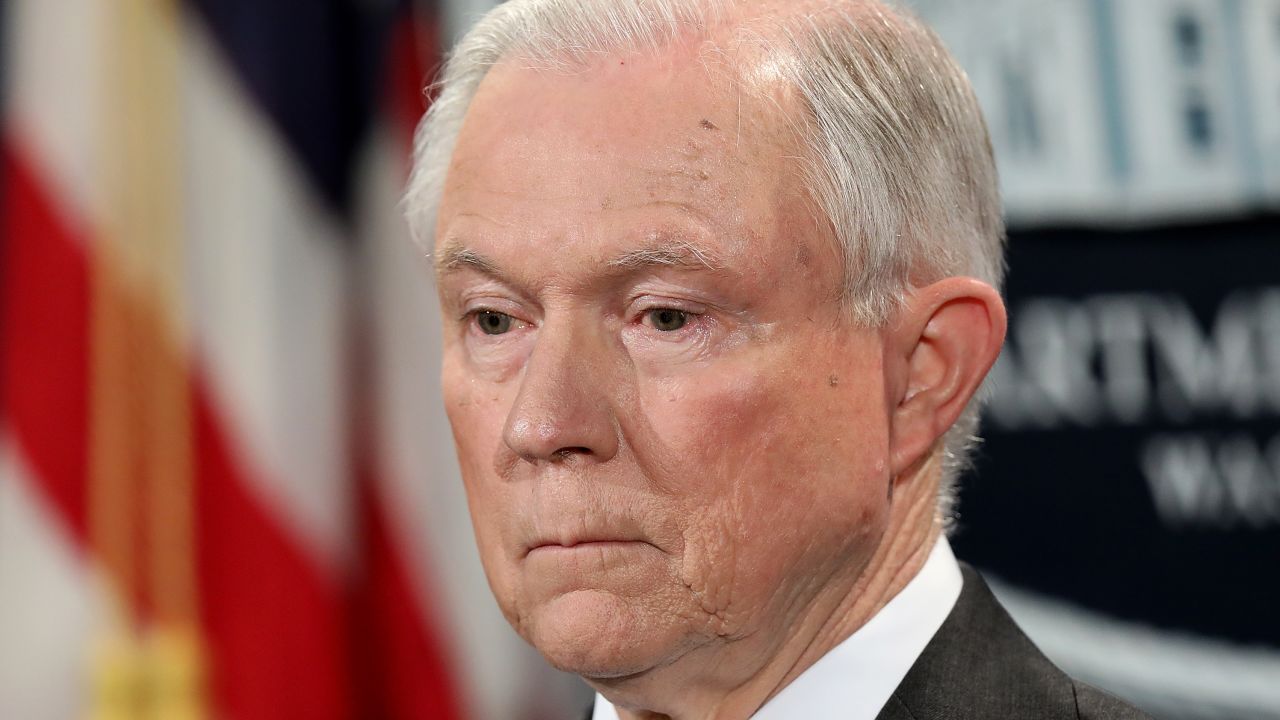 WASHINGTON, DC - MAY 12: U.S. Attorney General Jeff Sessions attends an event at the Justice Department May 12, 2017 in Washington, DC. Sessions was presented with an award "honoring his support of law enforcement" by the Sergeants Benevolent Association of New York City during the event, but did not comment on recent events surrounding the firing of FBI Director James Comey.