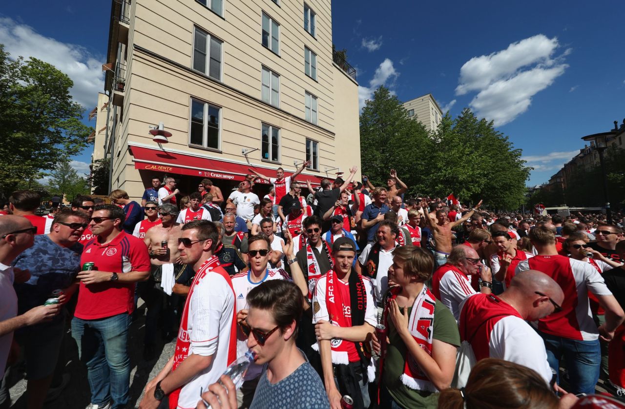 Ahead of the match Ajax fans enjoyed the atmosphere in Stockholm city center.