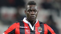 Nice's Italian forward Mario Balotelli reacts during the Europa League match between OGC Nice vs FC Krasnodar on December 8, 2016 at the Allianz Riviera Stadium in Nice, southeastern France.  / AFP / VALERY HACHE        (Photo credit should read VALERY HACHE/AFP/Getty Images)