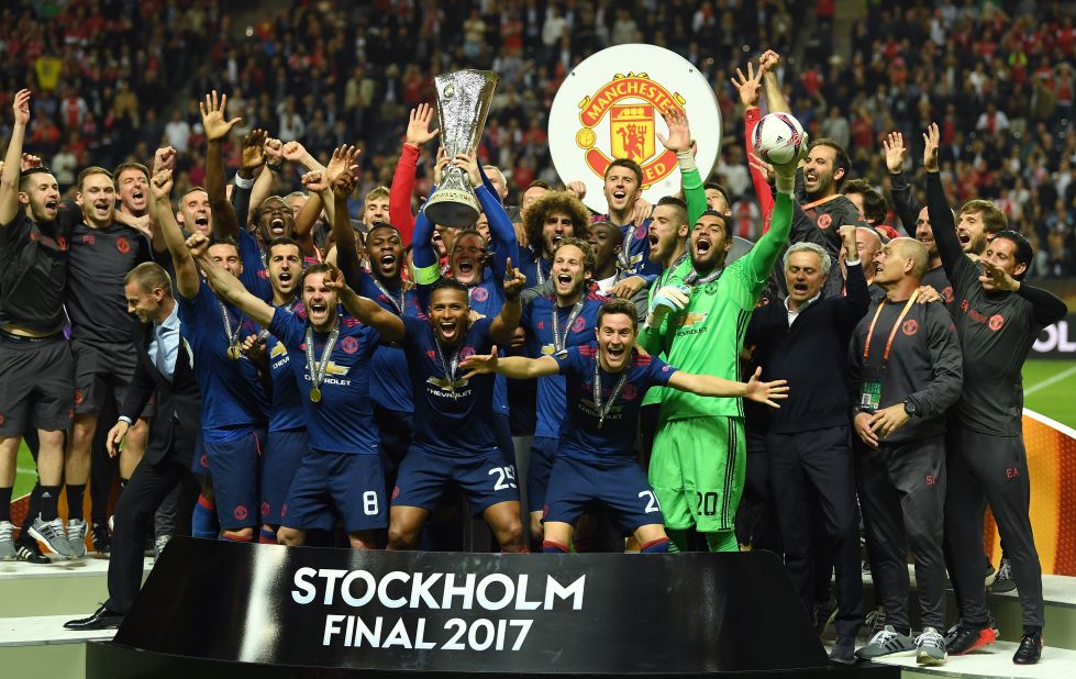 Captain Wayne Rooney lifted the trophy as United's players celebrated the club's first Europa League title.