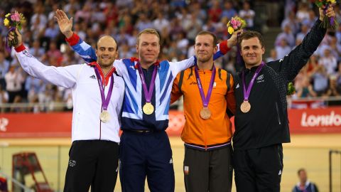 Simon van Velthooven (far right) after winning Olympic bronze.