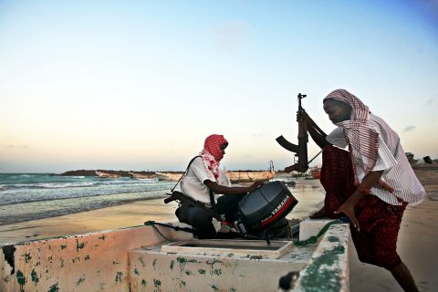 Somali pirates carrying out preparations to a skiff boat used to attack ships. A spate of hijackings in the High Risk Area (HRA) off the Somali coast has raised alarm after a period of calm. 