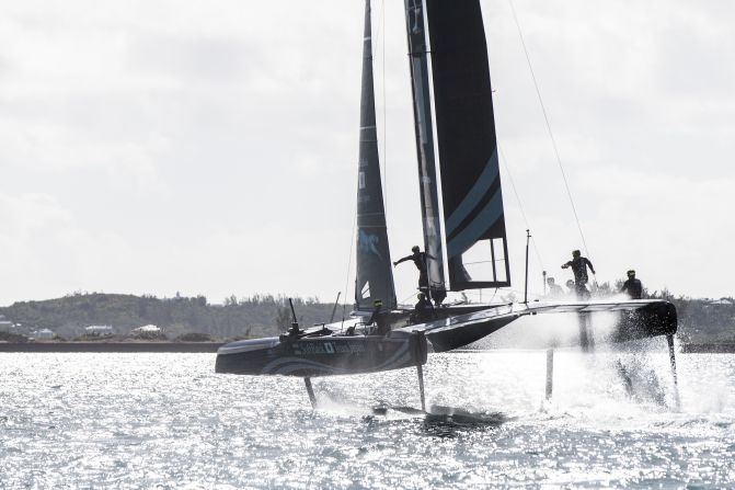 <strong>SoftBank Team Japan:</strong> "Testing our designs on the AC45 Sport yacht last year we had our fair share of hairy moments -- all teams do when trying out new daggerboard designs. This shot was grabbed mid-gybe in high winds as the team was running from side to side to try to keep the yacht out of the water. The shadows and backlit bodies onboard didn't become apparent until we had reached shore but we all saw it and were blown away by the energy in the shot" -- Matt Knighton.