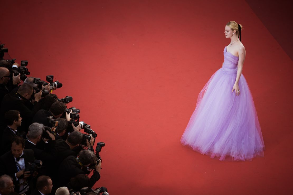 Actress Elle Fanning on the red carpet at the Cannes Film Festival 2017.