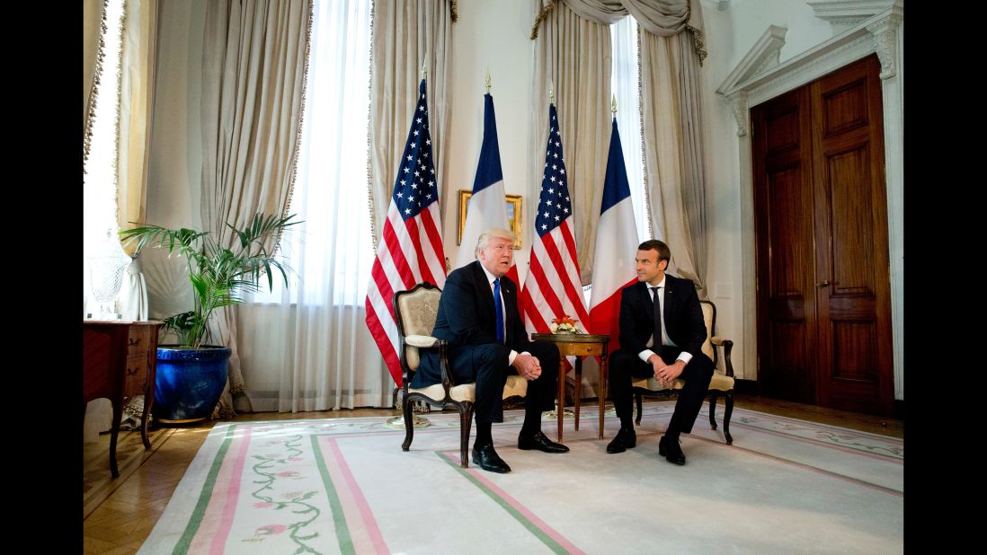 Trump meets with Macron in Brussels.