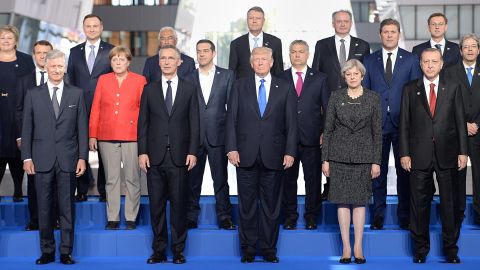 Trump stands with other world leaders during a NATO photo shoot on May 25.