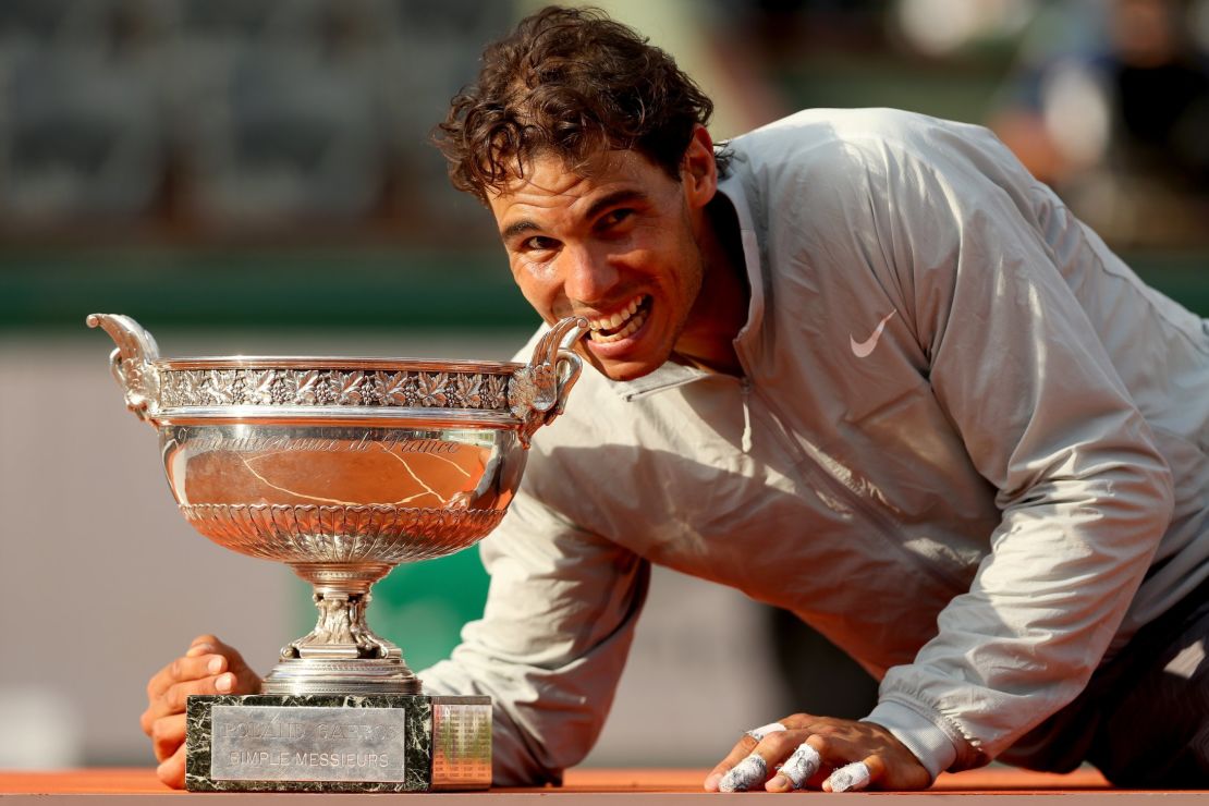 Nadal celebrates winning a ninth French Open title 