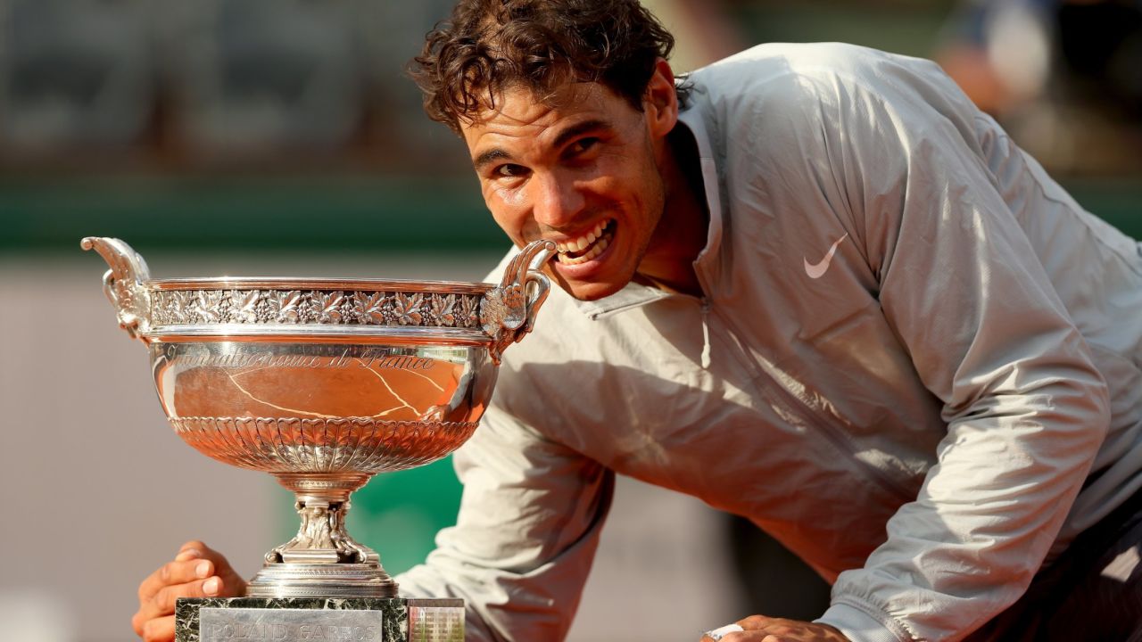 Nadal celebrates winning a ninth French Open title