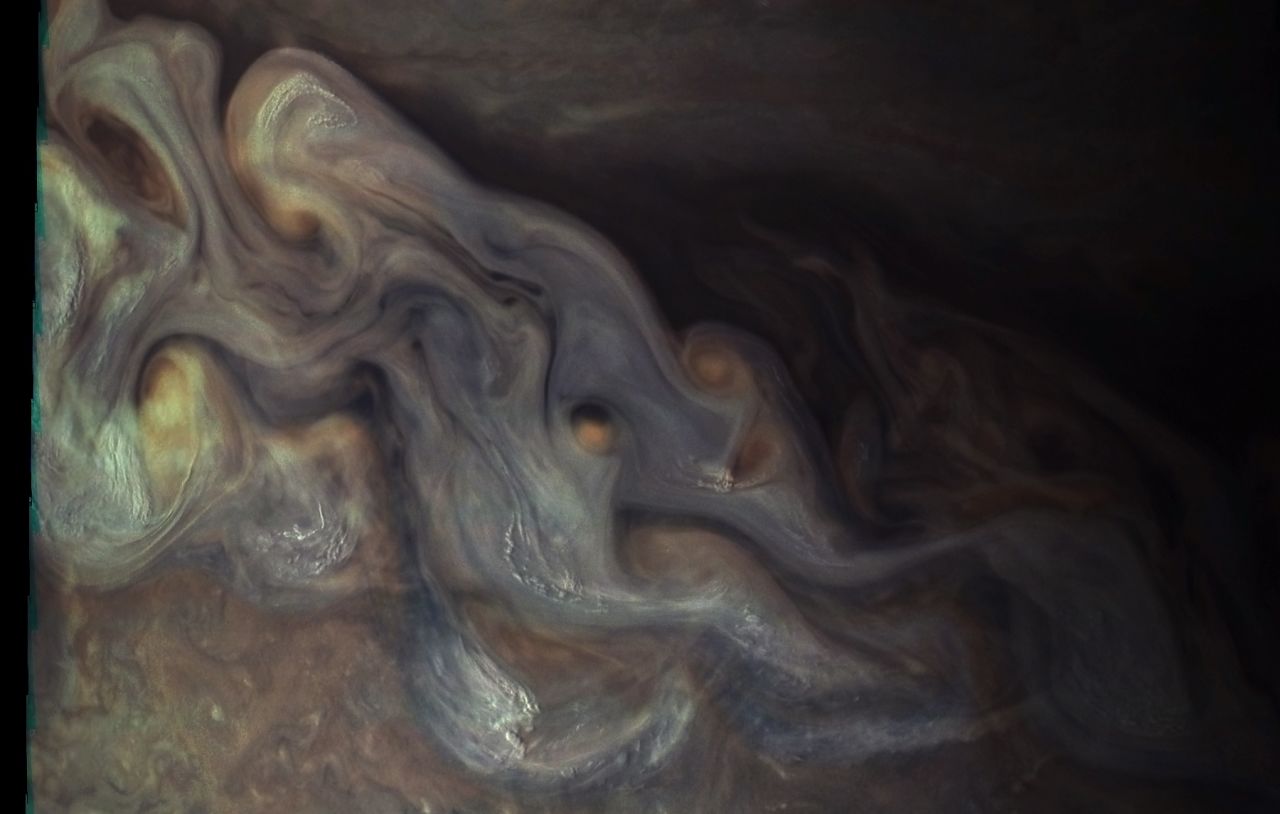 An even closer view of Jupiter's clouds obtained by NASA's Juno spacecraft.