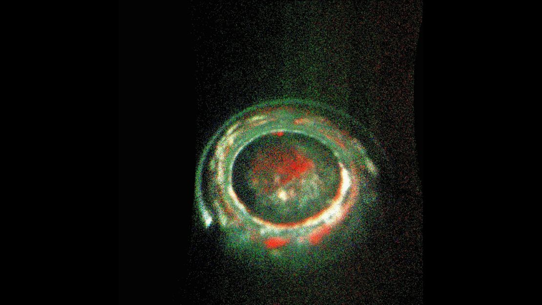 A still from the animation of Jupiter's southern lights.