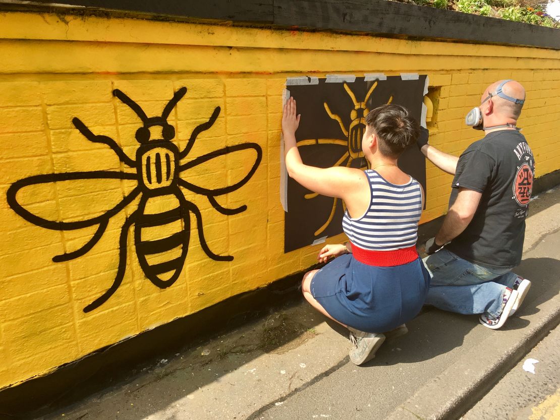 New murals adorn the walls of the Outhouse in central Manchester's Stevenson Square. Project organizer Tasha Whittle told CNN the artists wanted to "show a message of positivity."