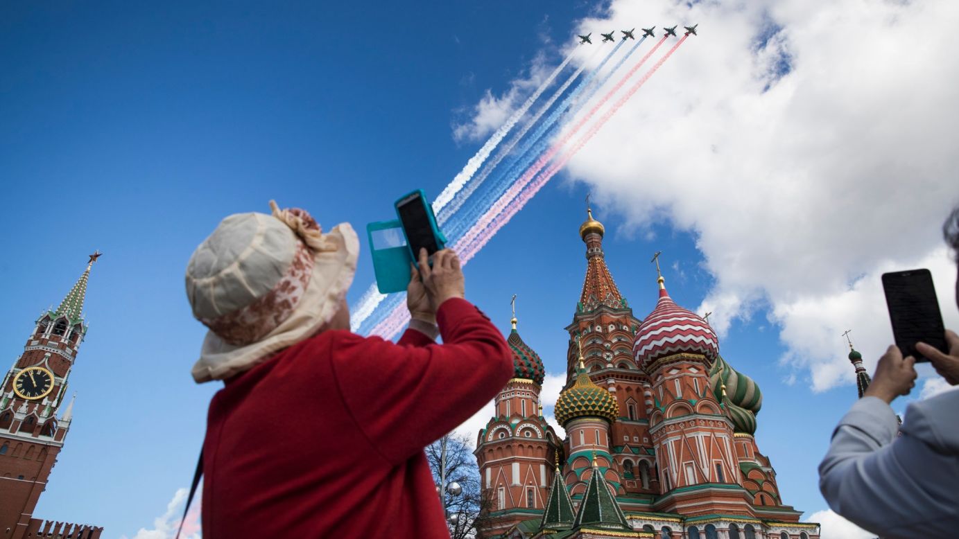 <strong>Moscow: </strong>Russian jets fly over Red Square during a rehearsal for the Victory Day military parade which took place on May 9. The holiday marks the victory of the Soviet Union over Nazi Germany during World War II. <br />