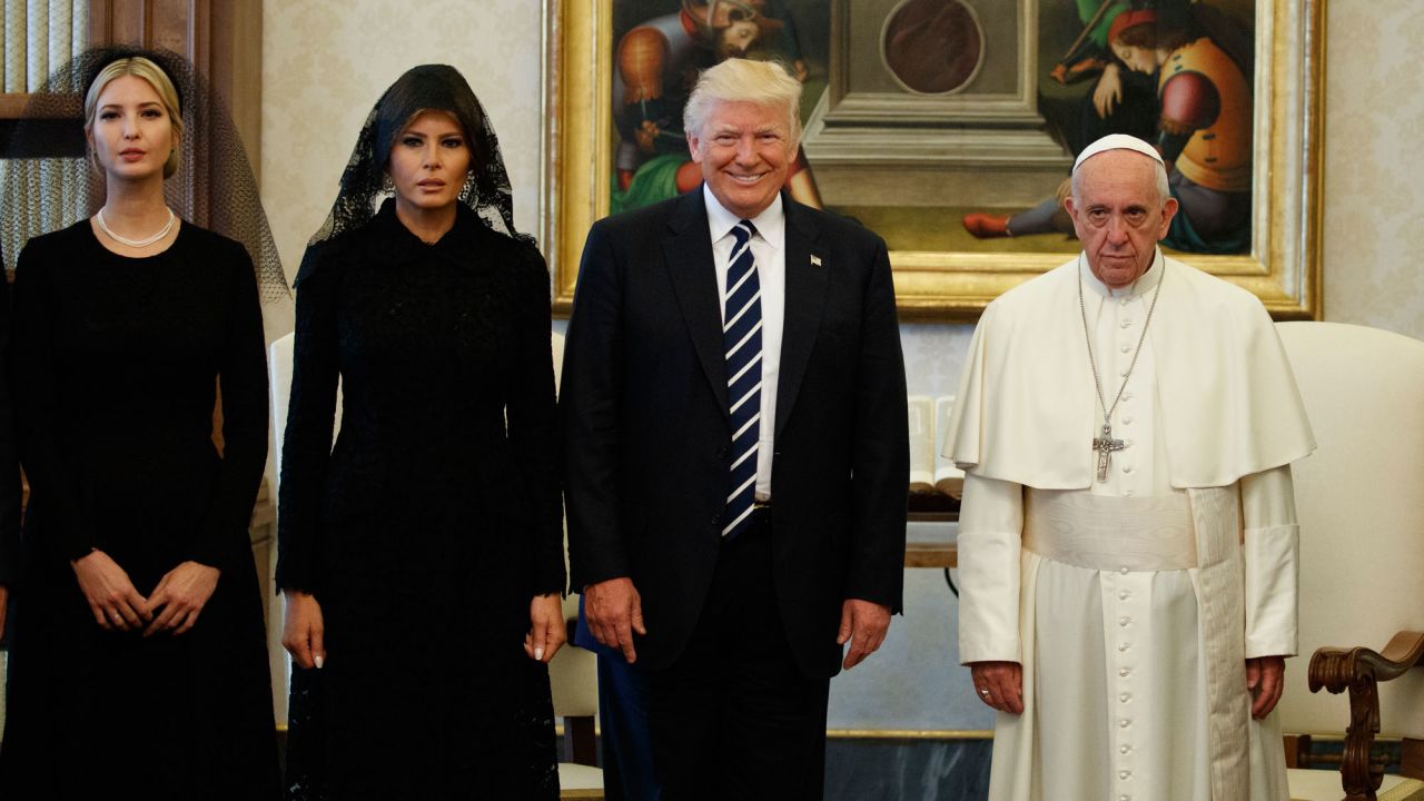 Pope Francis stands with US President Donald Trump and his family during a private audience at the Vatican on Wednesday, May 24. Joining the President are his wife, Melania, and his daughter Ivanka. <a href="http://www.cnn.com/interactive/2017/05/politics/trump-foreign-trip-cnnphotos/" target="_blank">On tour with Trump: A behind-the-scenes view</a>