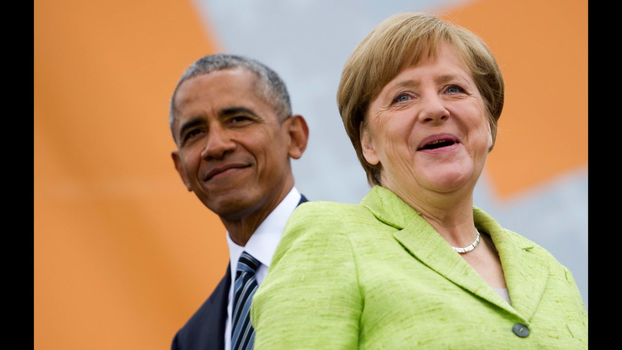 Former US President Barack Obama and German Chancellor Angela Merkel arrive for a discussion on democracy Thursday, May 25, at the biennial congress of the German Protestant Church. <a href="http://www.cnn.com/2017/05/25/politics/obama-merkel-germany/" target="_blank">Both mounted a staunch defense</a> of their brand of liberal global democratic politics amid a surge of populist feeling around the world.