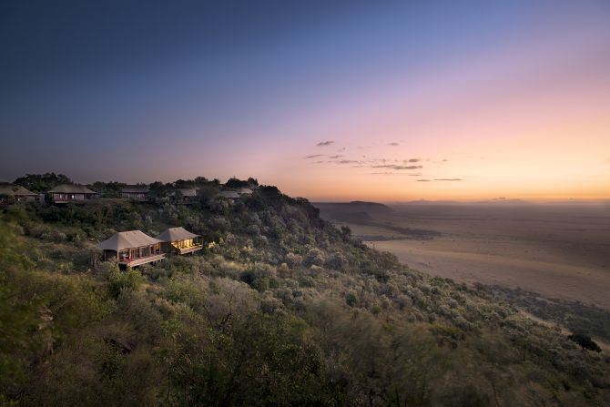 <strong>Angama Mara: </strong>The resort, which consists of 30 modern, glass-fronted tents, is perched on a hillside overlooking the vast African wilderness.