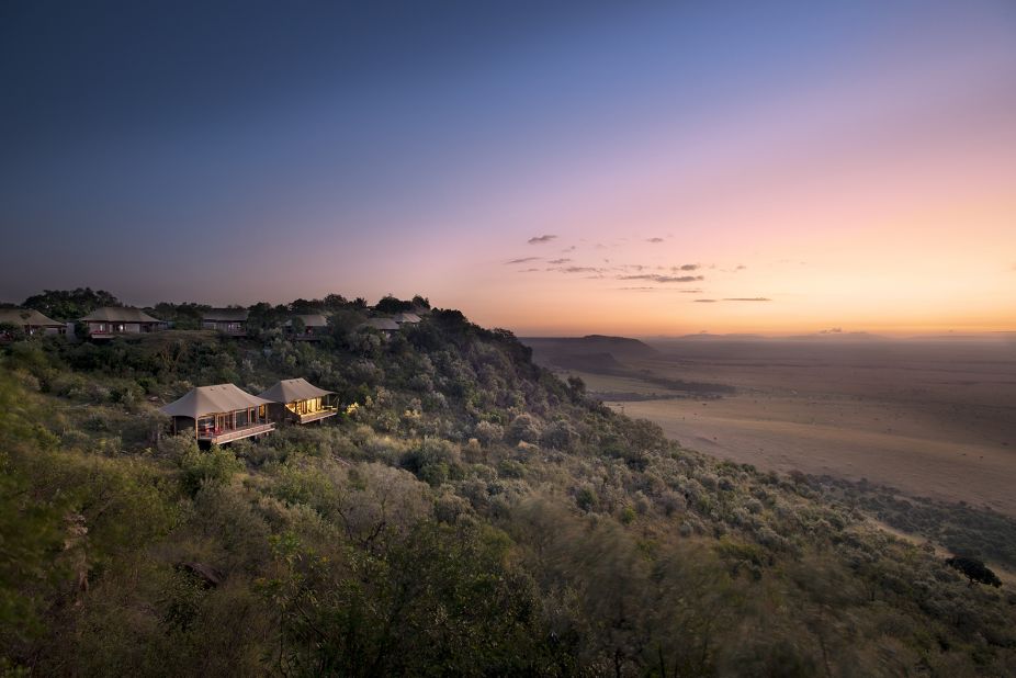 <strong>Angama Mara: </strong>The resort, which consists of 30 modern, glass-fronted tents, is perched on a hillside overlooking the vast African wilderness.