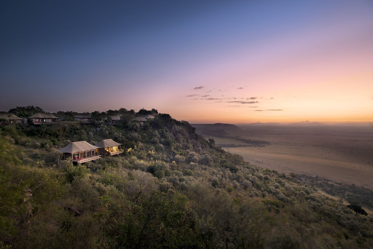 <strong>Angama Mara: </strong>The resort, which consists of 30 modern, glass-fronted tents, is perched on a hillside overlooking the vast African wilderness.