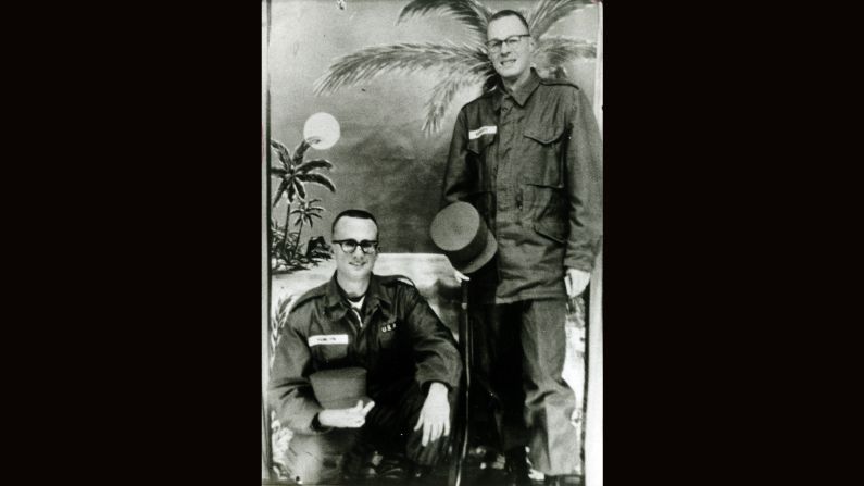 Kennedy, right, spent time with the California Army National Guard after finishing law school in 1961. The man on the left, John J. Hamlyn Jr., also became a lawyer like Kennedy.