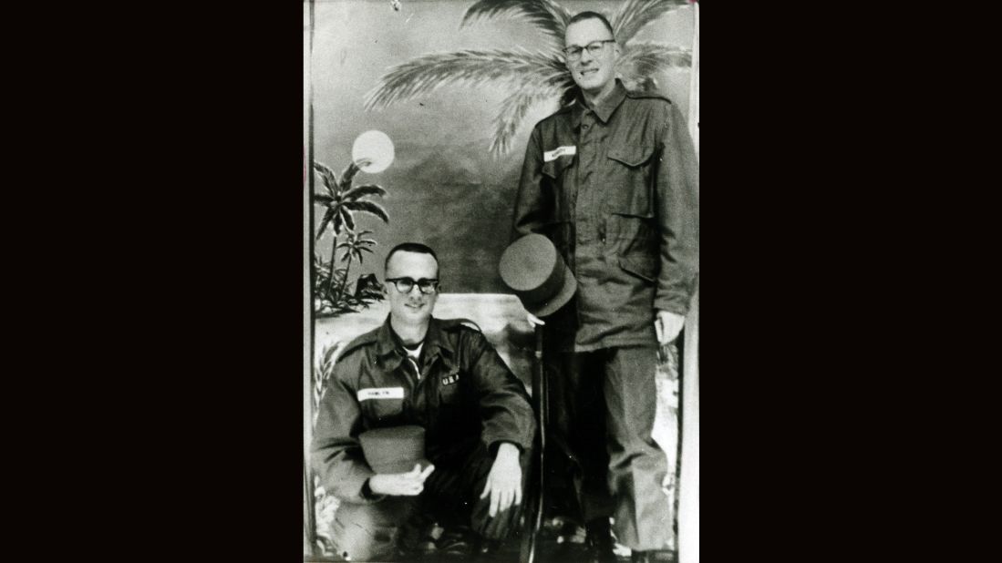 Kennedy, right, spent time with the California Army National Guard after finishing law school in 1961. The man on the left, John J. Hamlyn Jr., also became a lawyer like Kennedy.