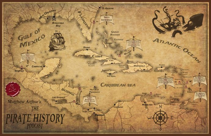 <strong>Pirates' lairs: </strong>A map of the Caribbean depicting some of the pirates' bases and locations of significant historical events. 