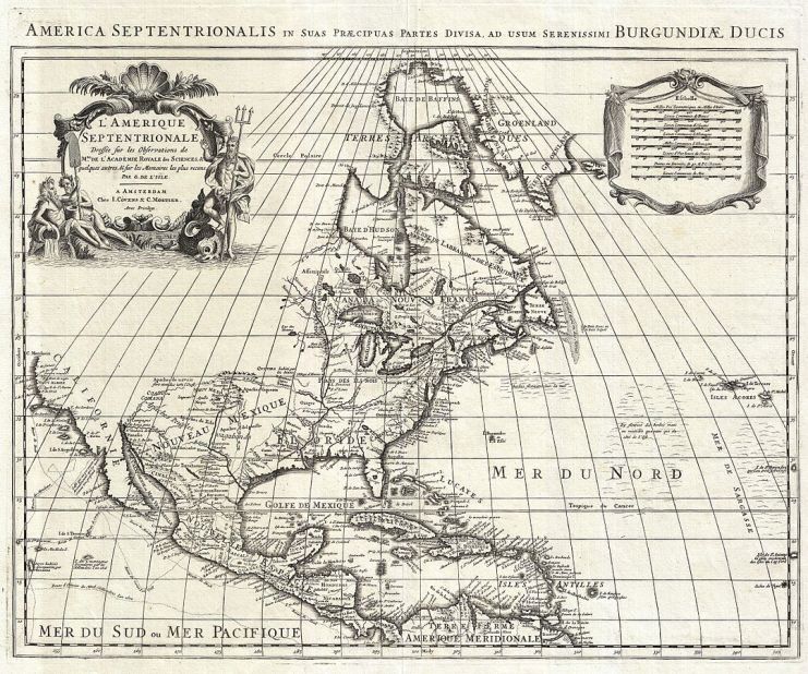 <strong>North America:</strong> A map of North America dating from 1708. 