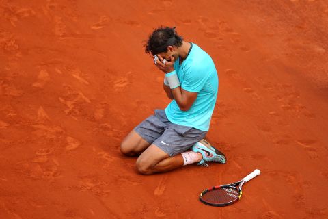 Perhaps a sign of entering into his late 20s, Nadal's colors switched from fluorescent to more mellow tones. Despite being hampered by injuries and suffering surprise defeats early in the clay court season, Nadal grinded out arguably his most impressive Roland Garros victory. Another victory in the final against Djokovic took him to 14 grand slams (level with Pete Sampras) and it was his fifth straight French Open triumph.