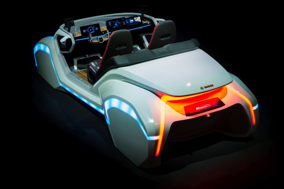 The Bosch concept features a hologram-like dashboard display with a haptic quality, giving them a physical feel, and has a gesture control system so you can use hand signals to control certain functions. Your smartphone, meanwhile, acts as the unlock button, so you never have to carry a key.
