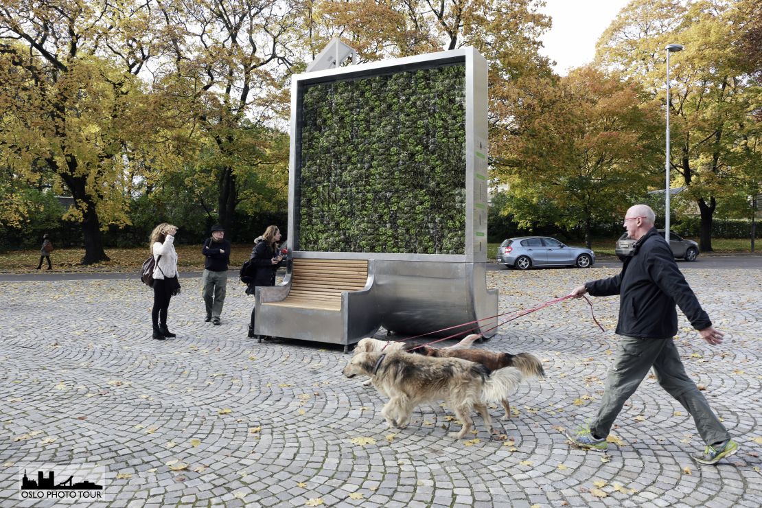 The CityTree includes Wi-fi enabled sensors that measure the local air quality.