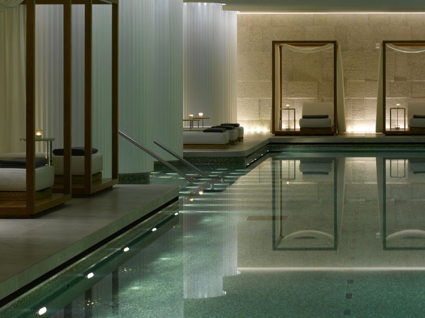 <strong>Bulgari Hotel, Knightsbridge, London: </strong>The centerpiece of the ultra-modern gym is a 25-meter swimming pool surrounded by Italian columns offering a soothing oasis in the center of town.