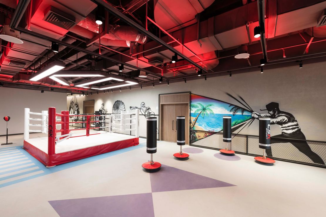 Hotel Jen Beijing's vast two-story gym features a boxing ring.